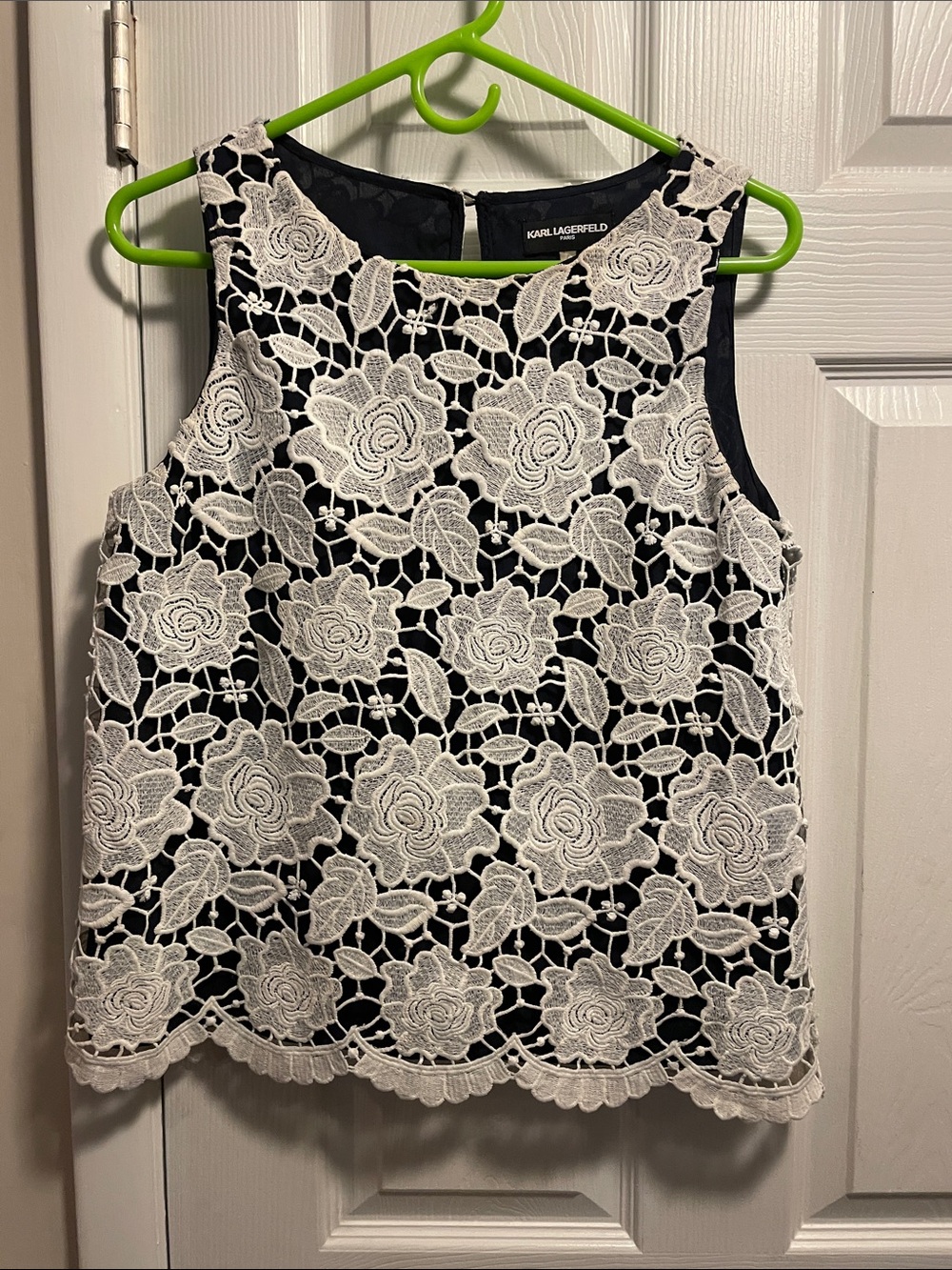 Karl Lagerfeld Paris Navy with White Floral Crochet Camisole